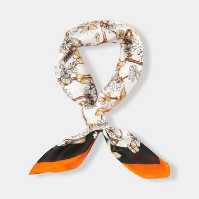 Truedames Elegant Floral Branch Butterfly Pattern Printed Square Silky Satin Bandana Scarf In White