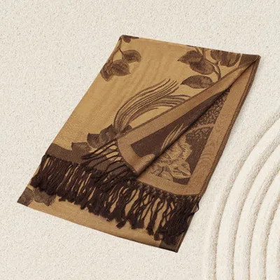 Truedames Rose Floral Pashmina Reversible Scarf Shawl In Brown