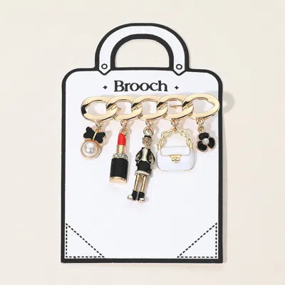 Fashnzfab Secret Box_pearl Bow Flower Enamel Handbag Lipstick Lady Charm Pin Brooch In Gold