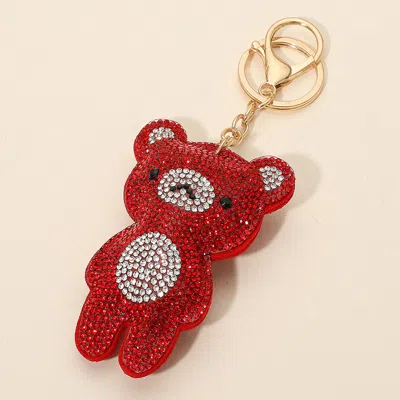 Fashnzfab Bling Studded Teddy Bear Bag Charm Keychain In Brown