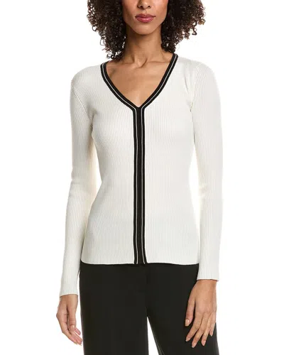 T Tahari Contrast Stripe Rib Sweater In White