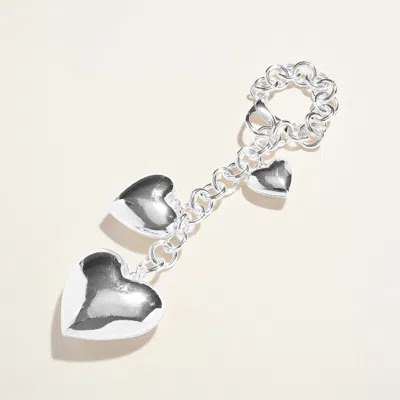 Fashnzfab Chunky Metal Puffy Heart Charm Keychain Bag Charm In Silver