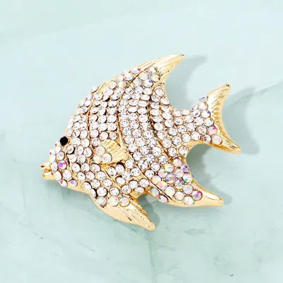 Fashnzfab Rhinestone Pave Tropical Fish Pin Brooch In Gold