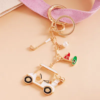 Fashnzfab Golf Cart Club Keychain Bag Charm In Gold