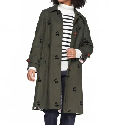 Vilagallo Cherry Print Coat In Olive Green In Green