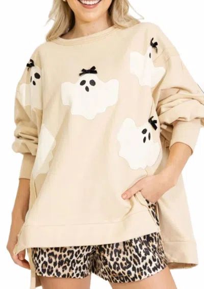 Peach Love Boos & Bows Oversized Crew Sweatshirt In Beige In Neutral