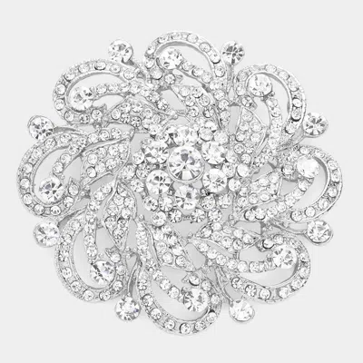 Fashnzfab Rhinestone Embellished Flower Pin Brooch In Metallic