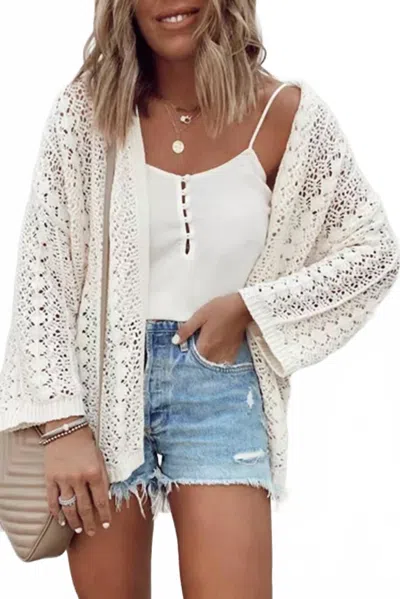 Shewin Crochet Open Knit Cardigan In White In Neutral