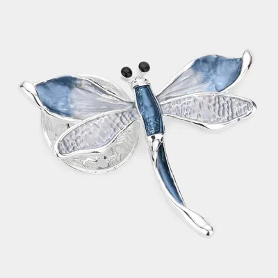 Fashnzfab Colored Metal Dragonfly Magnetic Brooch In Metallic