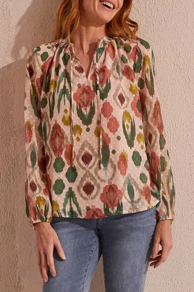 Tribal Puff Sleeve Blouse In Vine In Green