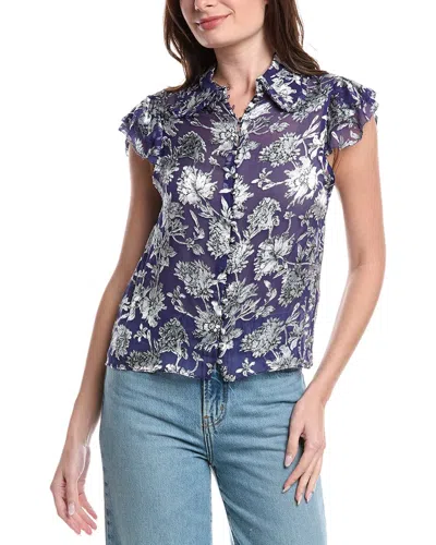 Alice And Olivia Martel Flutter Sleeve Silk-blend Blouse In Blue