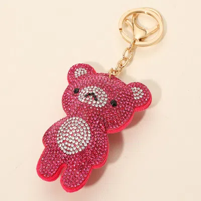 Fashnzfab Bling Studded Teddy Bear Bag Charm Keychain In Gold