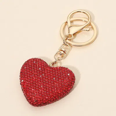 Fashnzfab Bling Studded Heart Bag Charm Keychain 4" L, 1.75" X 1.75" In Red