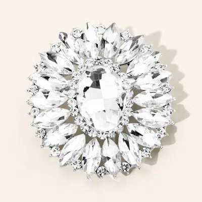 Fashnzfab Marquise Crystal Statement Flower Pin Brooch In Metallic