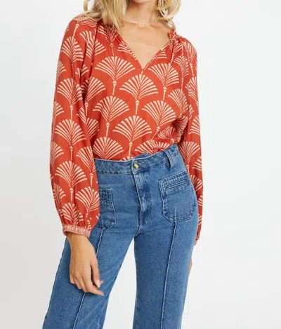 Caballero Miki Long Sleeve Top In Ginko Breeze Rust In Red