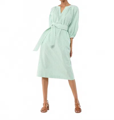 Ann Mashburn Trapunto Blouson Dress In Green/white Corded Stripe In Green
