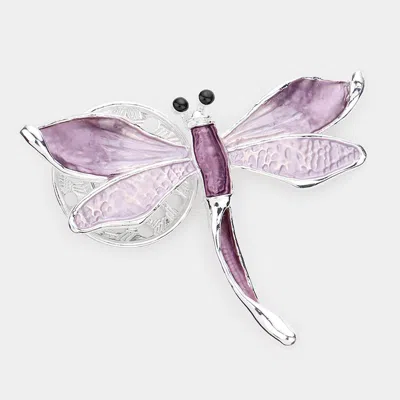 Fashnzfab Colored Metal Dragonfly Magnetic Brooch In Purple