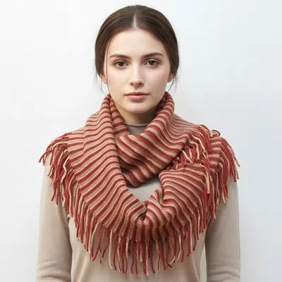 Truedames Striped Knit Fringe Infinity Scarf In Brown