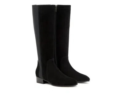 Aquatalia Flore Suede Leather Knee High Stretch Riding Boots In Black In Black