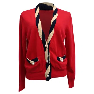 Sandro Twisted Collar Pearl-embellished Cardigan In Red Wool In Red