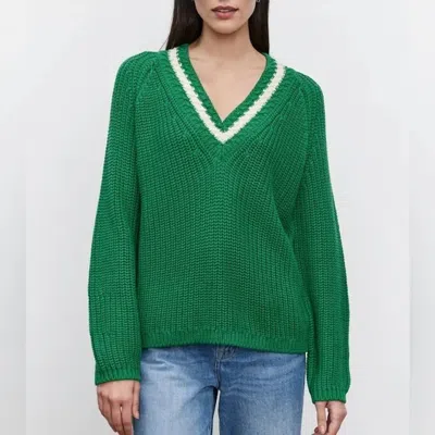Velvet By Graham & Spencer V-neck Pullover Sweater In Grass In Green