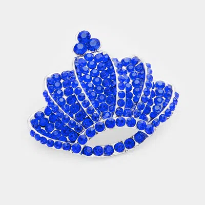 Fashnzfab Crown Crystal Rhinestone Pave Pin Brooch In Blue