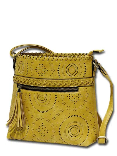 Mc Handbags Women's Vegan Leather Crossbody With Laser Cutout In Mustard In Yellow