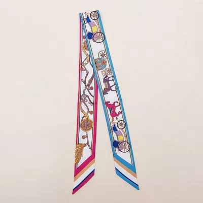 Truedames Vintage Carriage Pattern Printed Twilly Skinny Scarf In Blue