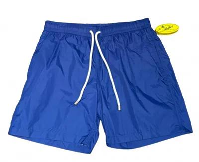 Hartford Men's Mid Length Swim Short In Solid Blue In Blue