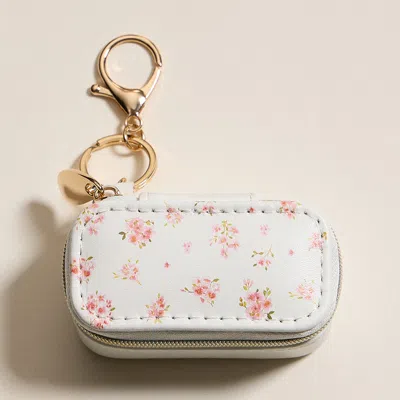 Fashnzfab Floral Pattern Printed Rectangular Travel Jewelry Case Keychain Bag Charm In Multi