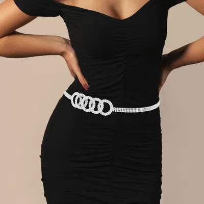 Fashnzfab Interlocking Circle Accent Rhinestone Waist Chain Belt In Gold