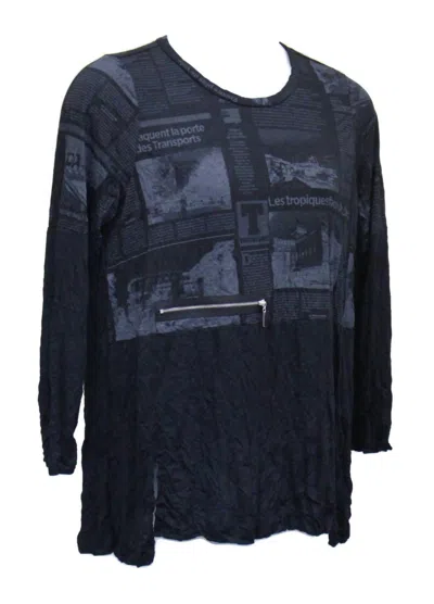 Comfy Usa Women's Newsprint Crinkle Top In Black In Black