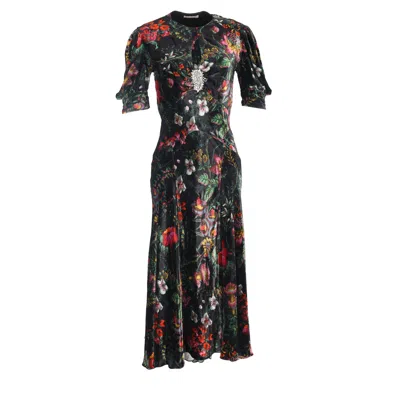 Rabanne Floral-print Brooch-detailed Maxi Dress In Multicolor Velvet In Multi