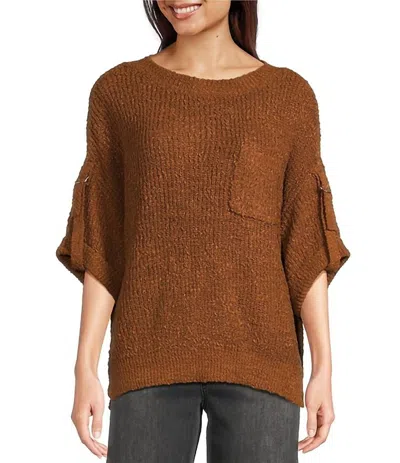 Tru Luxe Roll Sleeve Crew Neck Sweater In Gold In Gold