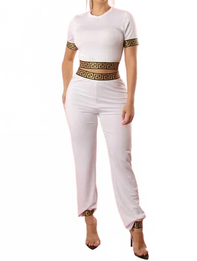 Yellow Cabbage Crop Top And High-waisted Trimmed Wide Leg Two-piece Set In White In White