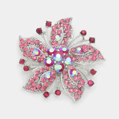 Fashnzfab Crystal Rhinestone Flower Pin Brooch In Metallic