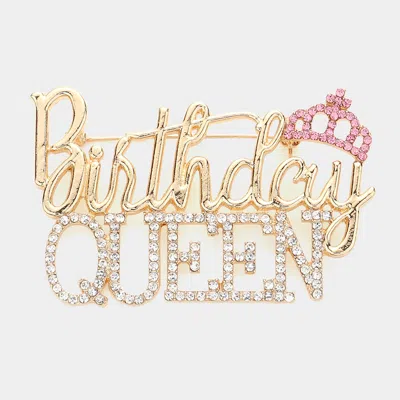 Fashnzfab Stone Embellished Birthday Queen Message Crown Pin Brooch In Gold