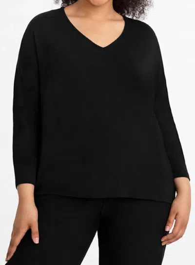 Sympli Bamboo V-neck Boxy Top In Black In Black