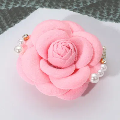 Fashnzfab Enamel Flower Pearl Embellished Fabric Flower Pin Brooch / Hair Clip In Red