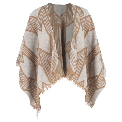 Maje Chevron-print Fringed Poncho Cape In Beige Wool In Neutral