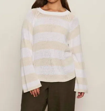 Sanctuary Textured Raglan Crew Sweater In White Light Oat Stripe In Multi