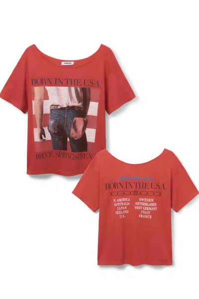Daydreamer Women's Bruce Springsteen Americana Off-the-shoulder Tee In Red In Red