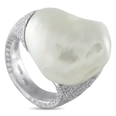 Yvel 18k White Gold 3.20ct Diamond And Baroque Pearl Ring Yv10-112125 In Metallic