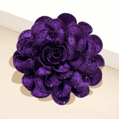 Fashnzfab Bling Studded Flower Brooch / Hair Clip In Purple