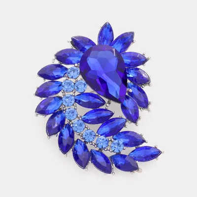Fashnzfab Glass Crystal Marquise Cluster Brooch / Pendant In Blue