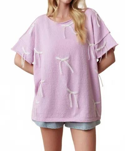 Fantastic Fawn Lace Bow Short Sleeve Summer Sweater In Lavender In Neutral
