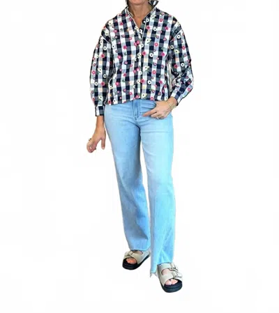 Vilagallo Plaid Embroidered Shirt In Navy/white In Multi