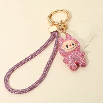 Fashnzfab Bling Studded Monster Bunny Figure Phone Strap Keychain Bag Charm In Gold
