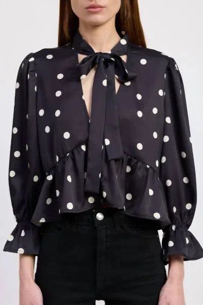 En Saison Floretta Dotted Top In Black Ivory In Black