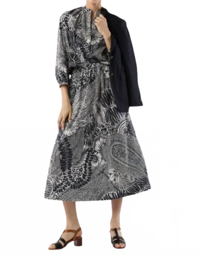 Ann Mashburn Miranda Midi Skirt In Ink/ivory Block Print Cotton Lawn In Multi